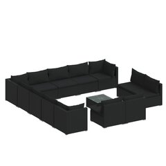 vidaXL Sodo komplektas su pagalvėlėmis, 14 dalių, juodas, poliratanas kaina ir informacija | Lauko baldų komplektai | pigu.lt