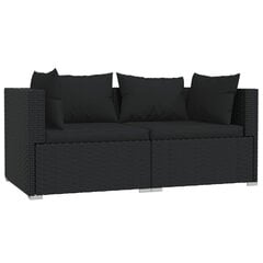 Dvivietė vidaXL sofa su pagalvėlėmis, juodos spalvos цена и информация |  Садовые стулья, кресла, пуфы | pigu.lt