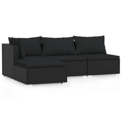 vidaXL Sodo komplektas su pagalvėlėmis, 4 dalių, juodas, poliratanas kaina ir informacija | Lauko kėdės, foteliai, pufai | pigu.lt