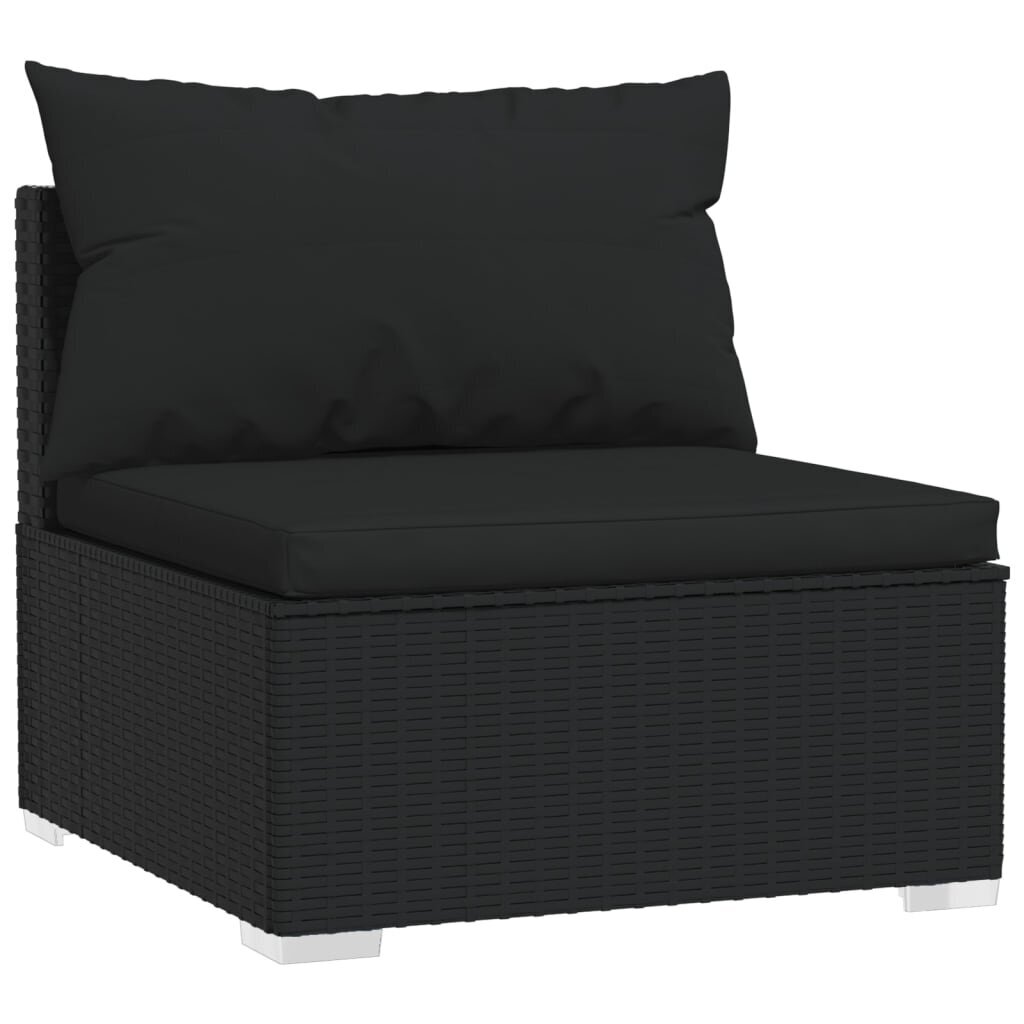 vidaXL Vidurinė sodo sofos dalis su pagalvėlėmis, juoda, poliratanas цена и информация | Lauko kėdės, foteliai, pufai | pigu.lt