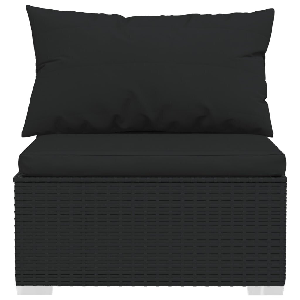 vidaXL Trivietė sofa su pagalvėlėmis, juodos spalvos, poliratanas kaina ir informacija | Lauko kėdės, foteliai, pufai | pigu.lt