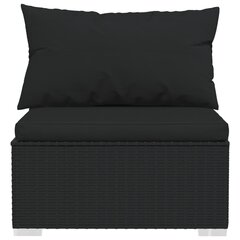 vidaXL Sodo komplektas su pagalvėlėmis, 4 dalių, juodas, poliratanas kaina ir informacija | Lauko baldų komplektai | pigu.lt