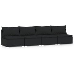 vidaXL Keturvietė sofa su pagalvėlėmis, juodos spalvos, poliratanas kaina ir informacija | Lauko kėdės, foteliai, pufai | pigu.lt