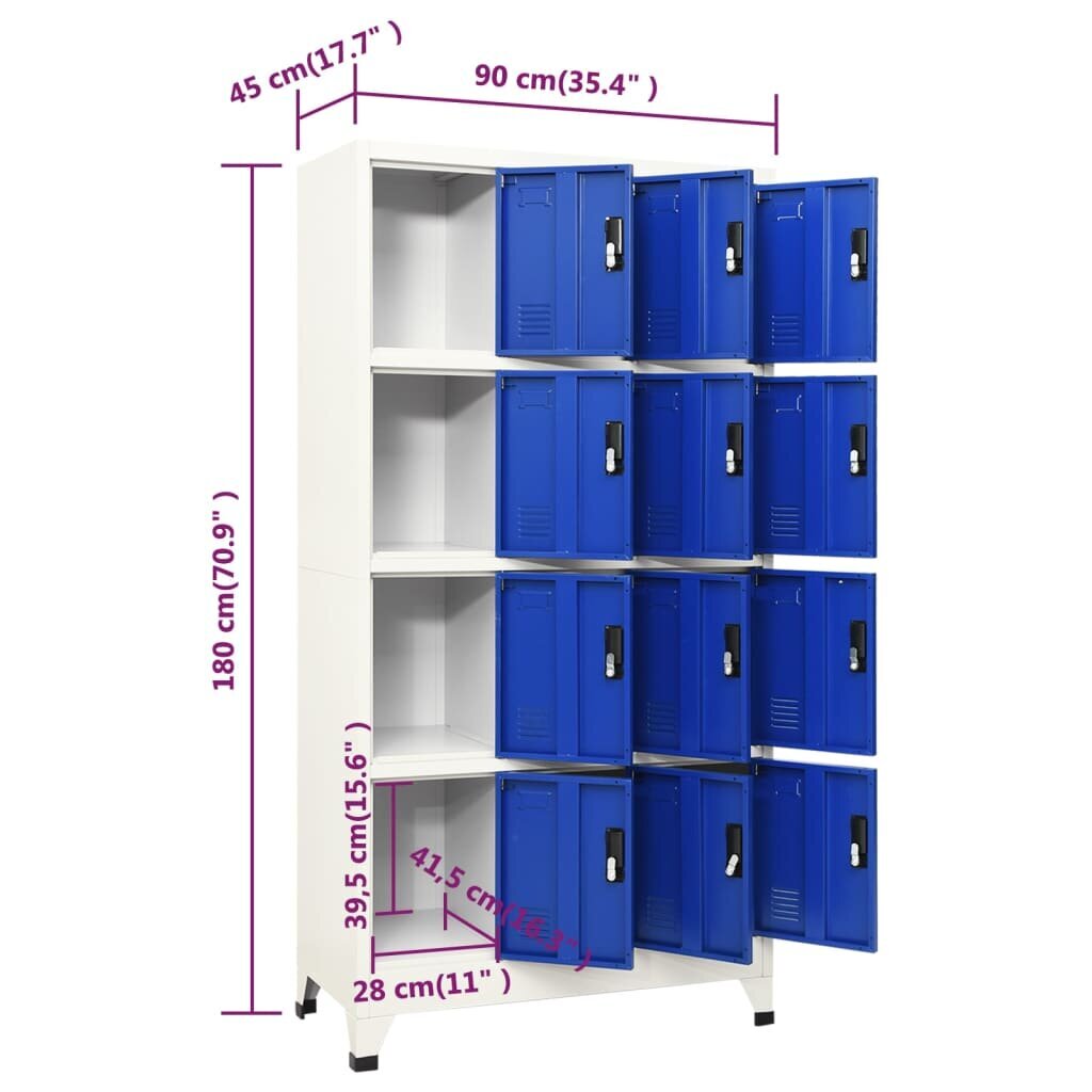 vidaXL Persirengimo spintelė, pilka ir mėlyna, 90x45x180cm, plienas цена и информация | Svetainės spintelės | pigu.lt