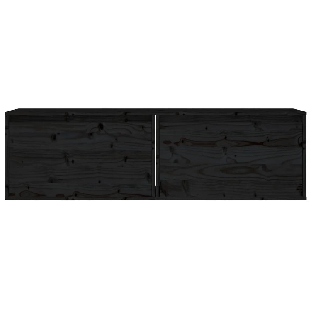 vidaXL Sieninės spintelės, 2vnt., juodos, 60x30x35cm, pušies masyvas kaina ir informacija | Lentynos | pigu.lt