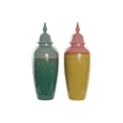 Vaza DKD Home Decor Žalia Ochra Keramikos dirbinys Šiuolaikiškas (2 vnt.) (21 x 21 x 60 cm) kaina ir informacija | Vazos | pigu.lt