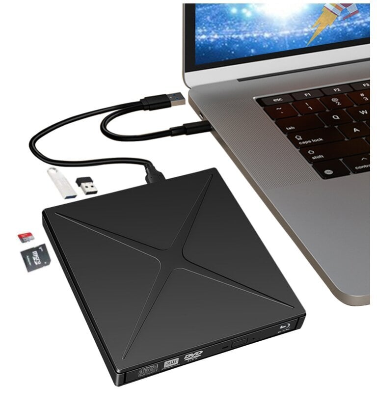 Išorinis nešiojamasis DVD CD RW diskas USB-C USB 3.0 HUB Zenwire 4in1 SD kortelių skaitytuvas цена и информация | Optiniai įrenginiai | pigu.lt