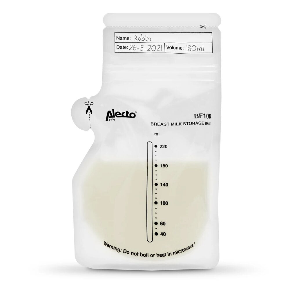 Motinos pieno laikymo maišeliai Alecto BF100, 220 ml, 100 vnt. kaina ir informacija | Kūdikių indai, indeliai pienui ir įrankiai | pigu.lt