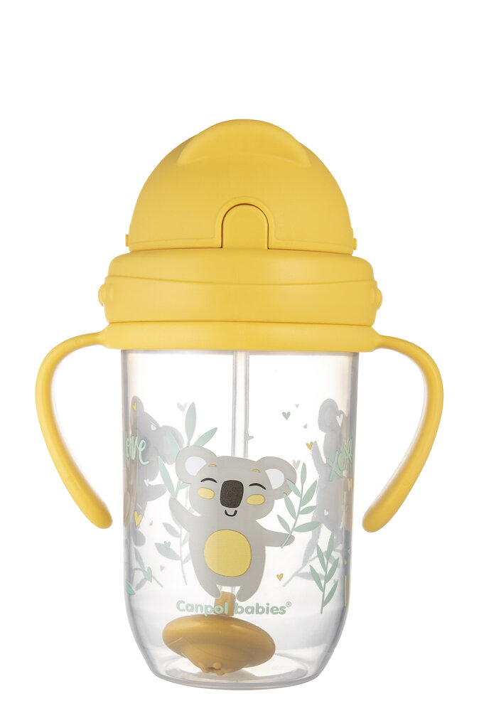 Neišsipilanti gertuvė su šiaudeliu Canpol Babies Exotic Animals, 6 mėn.+ 270 ml, yellow, 56/606_yel цена и информация | Buteliukai kūdikiams ir jų priedai | pigu.lt