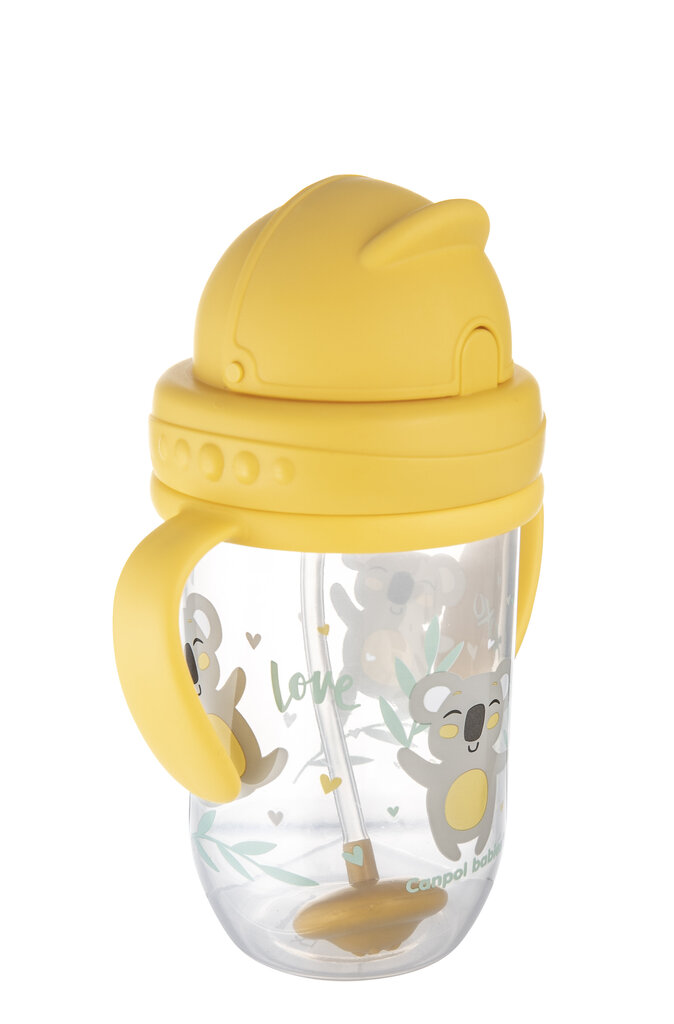 Neišsipilanti gertuvė su šiaudeliu Canpol Babies Exotic Animals, 6 mėn.+ 270 ml, yellow, 56/606_yel цена и информация | Buteliukai kūdikiams ir jų priedai | pigu.lt