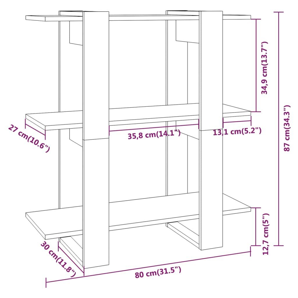 vidaXL Spintelė knygoms/kambario pertvara, betono pilka, 80x30x87cm kaina ir informacija | Lentynos | pigu.lt