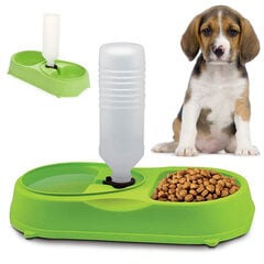 Двойная миска с дозатором воды для кошек и собак, зеленая цена и информация | Миски, ящики для корма | pigu.lt