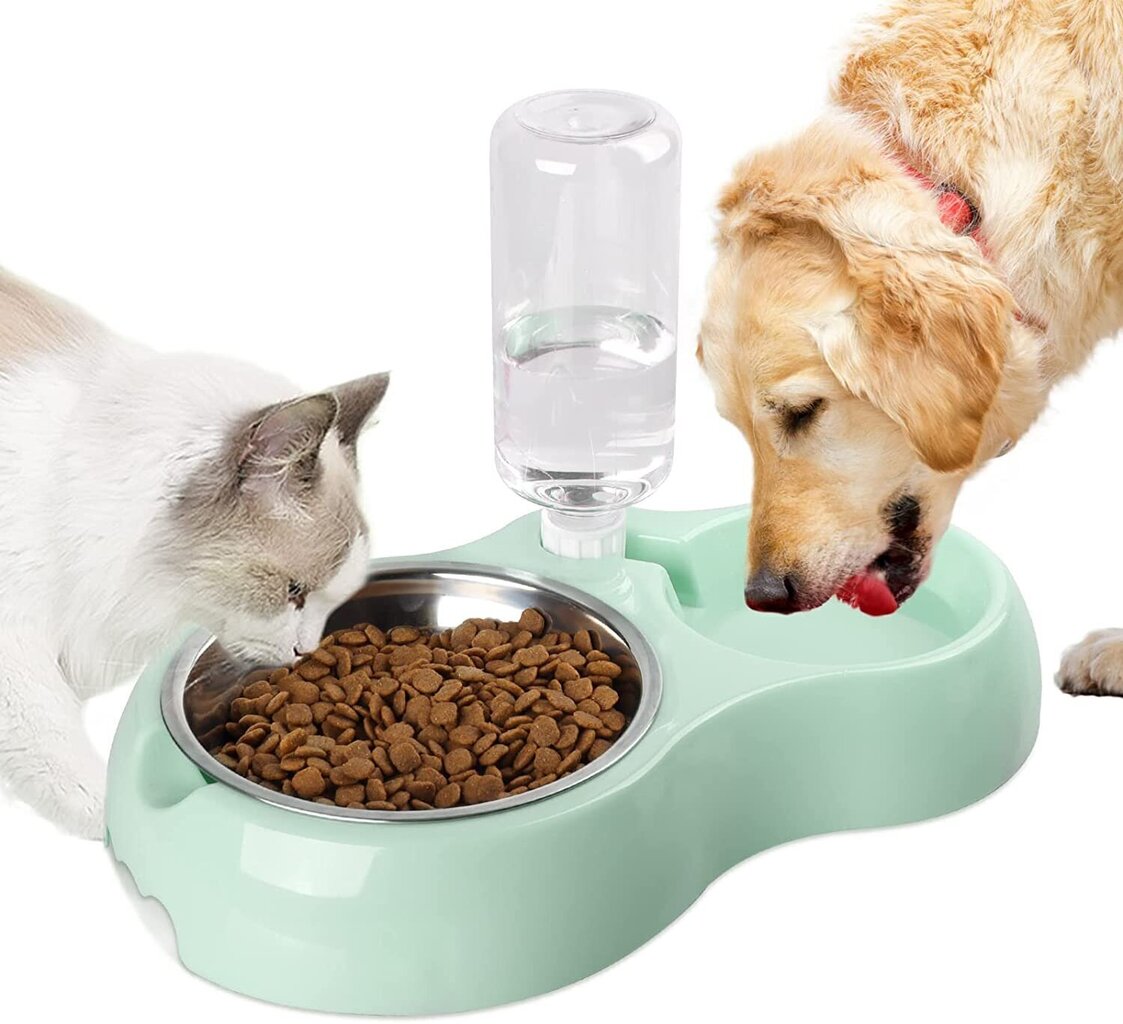 Dvigubas dubuo su vandens dozatoriumi katėms ir šunims, žalias kaina ir informacija | Dubenėliai, dėžės maistui | pigu.lt
