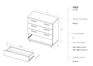 Komoda BSL Concept Ines, 90x40x90 cm, ruda kaina ir informacija | Komodos | pigu.lt