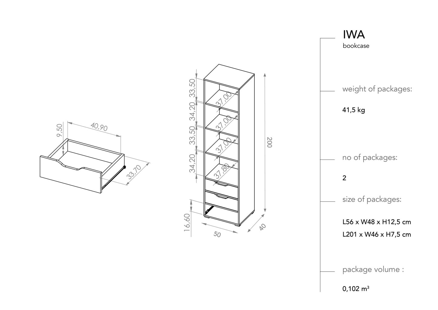 Pastatoma lentyna BSL Concept Iwa, 50x40x200 cm, balta/ruda kaina ir informacija | Lentynos | pigu.lt