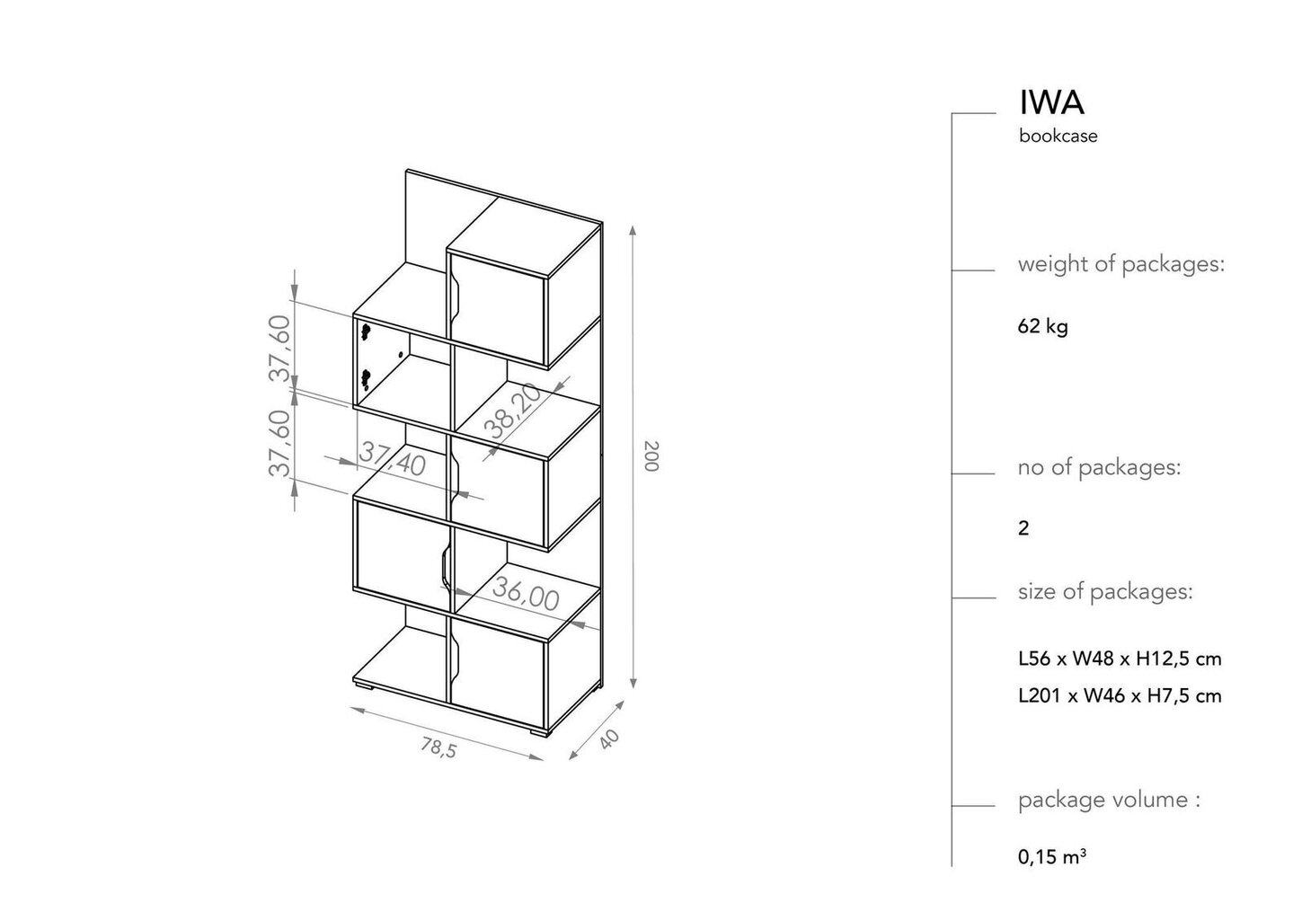 Pastatoma lentyna BSL Concept Iwa, 78.5x40x200 cm, balta kaina ir informacija | Lentynos | pigu.lt