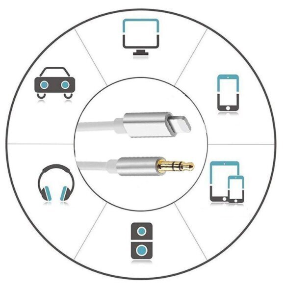 AUX Lightning mini Jack 3,5 mm iPhone iPad 1M kaina ir informacija | Laidai telefonams | pigu.lt