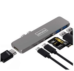 Adapteris 7in1 HUB USB-C HDMI 4K 2x USB 3.0 Thunderbolt 3.0 micro SD SD Macbook Pro, Air M1 M2 цена и информация | Адаптеры, USB-разветвители | pigu.lt