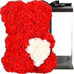 Spingos meškiukas iš rožių su dėžute, 25x17x16 cm цена и информация | Другие оригинальные подарки | pigu.lt
