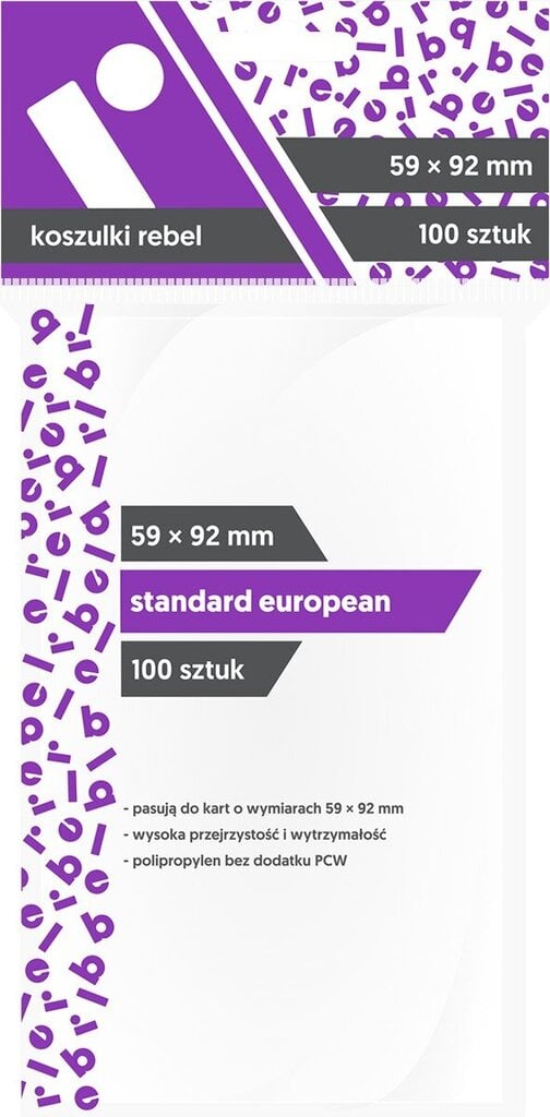 Žaidimo kortelių įmautės Rebel Standard European, 59x92mm, 100 Vnt цена и информация | Stalo žaidimai, galvosūkiai | pigu.lt