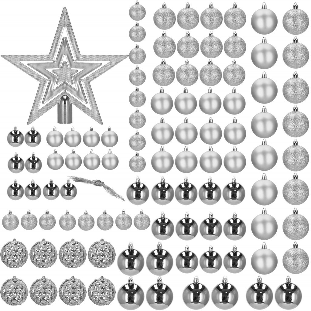 Sidabrinių kalėdinių žaisliukų rinkinys цена и информация | Eglutės žaisliukai, viršūnės | pigu.lt