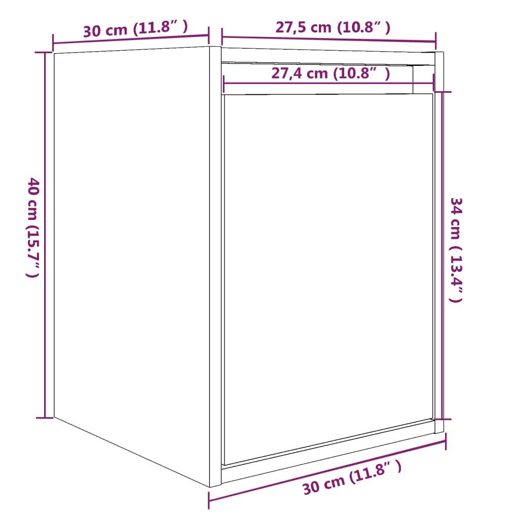 vidaXL Sieninė spintelė, balta, 30x30x40cm, pušies masyvas kaina ir informacija | Lentynos | pigu.lt