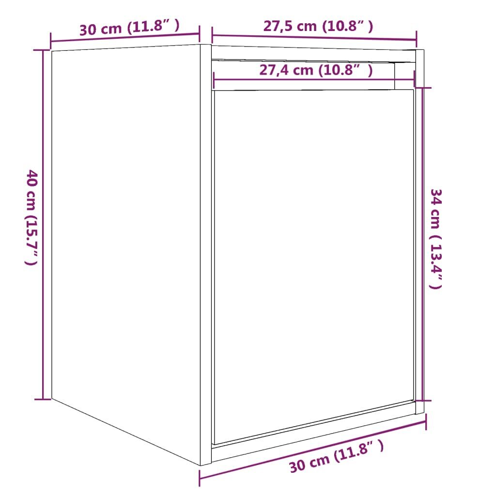 vidaXL Sieninės spintelės, 2vnt., baltos, 30x30x40cm, pušies masyvas kaina ir informacija | Lentynos | pigu.lt