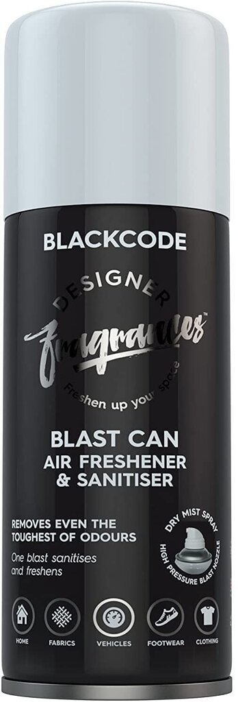 Designer Fragrances Blast Can Blackcode aukšto spaudimo sausas aerozolis - oro gaiviklis. kaina ir informacija | Oro gaivikliai | pigu.lt