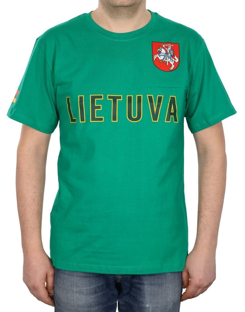 Vyriški sirgalių marškinėliai su lietuviška atributika, žali kaina | pigu.lt