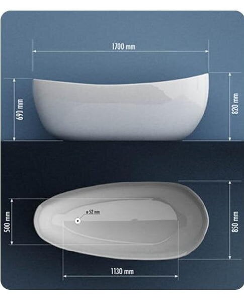 Laisvai pastatoma vonia GIANNA 170 cm, baltas, click-clack + sifonas, kompozitas kaina ir informacija | Vonios | pigu.lt