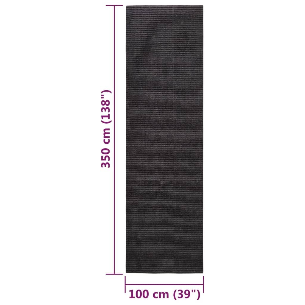 vidaXL Kilimas, juodos spalvos, 100x350cm, natūralus sizalis kaina ir informacija | Kilimai | pigu.lt