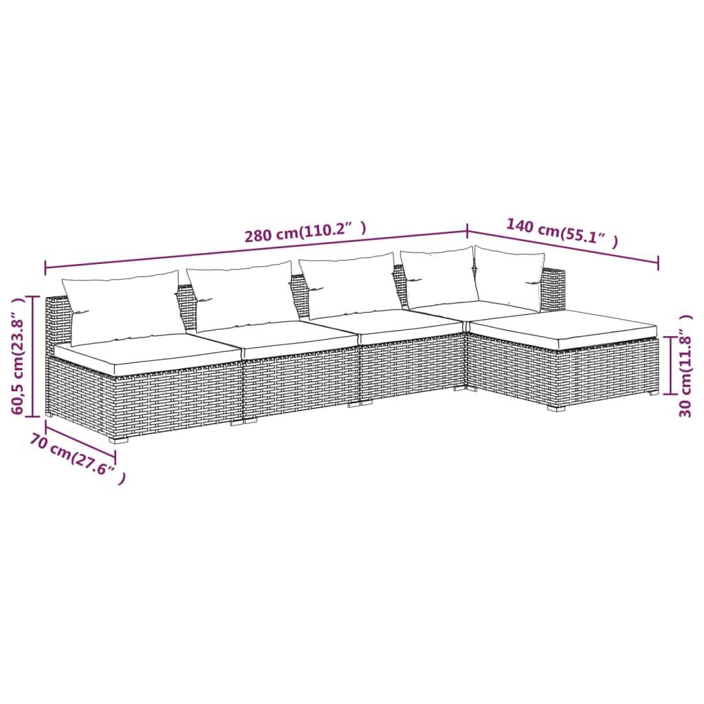 Sodo baldų komplektas, su pagalvėlėmis, 5 dalių, juodas kaina ir informacija | Lauko baldų komplektai | pigu.lt
