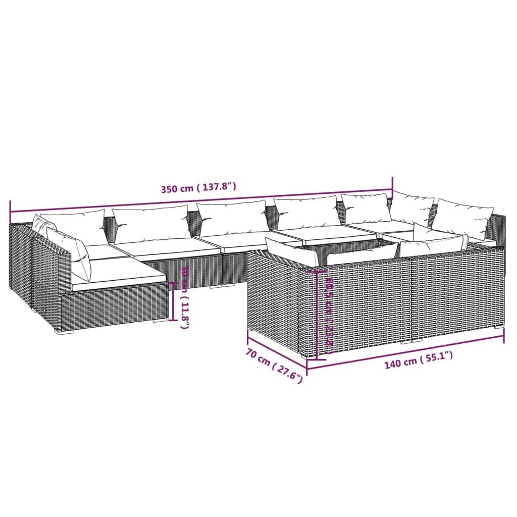 Sodo baldų komplektas, su pagalvėlėmis, 9 dalių, juodas цена и информация | Lauko baldų komplektai | pigu.lt