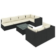 Sodo baldų komplektas, su pagalvėlėmis, 8 dalių, juodas kaina ir informacija | Lauko baldų komplektai | pigu.lt