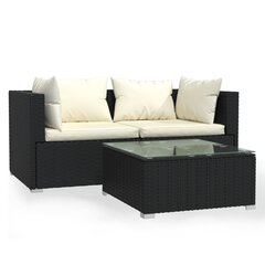 Sodo baldų komplektas, su pagalvėlėmis, 3 dalių, juodas kaina ir informacija | Lauko baldų komplektai | pigu.lt