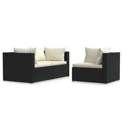 Sodo baldų komplektas, su pagalvėlėmis, 3 dalių, juodas kaina ir informacija | Lauko baldų komplektai | pigu.lt