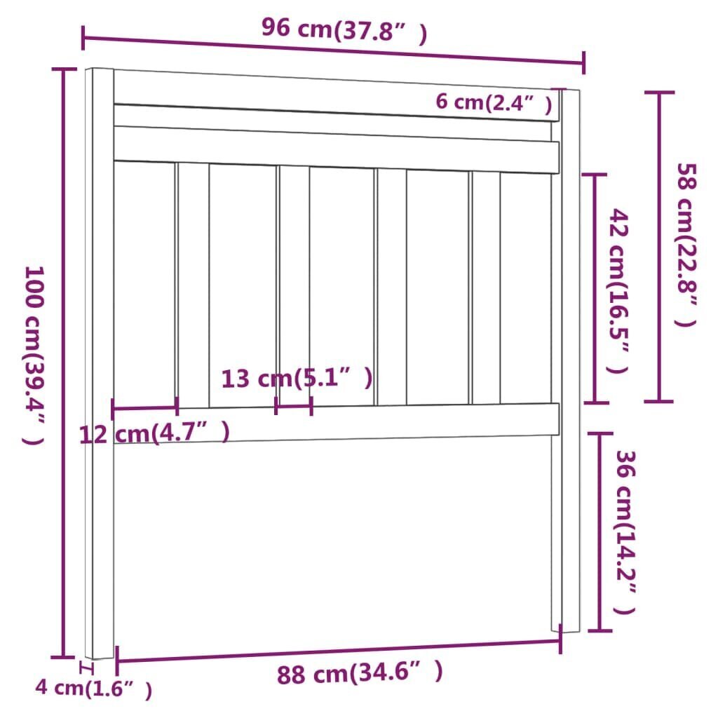 Lovos galvūgalis, 96x4x100 cm, juodas kaina ir informacija | Lovos | pigu.lt