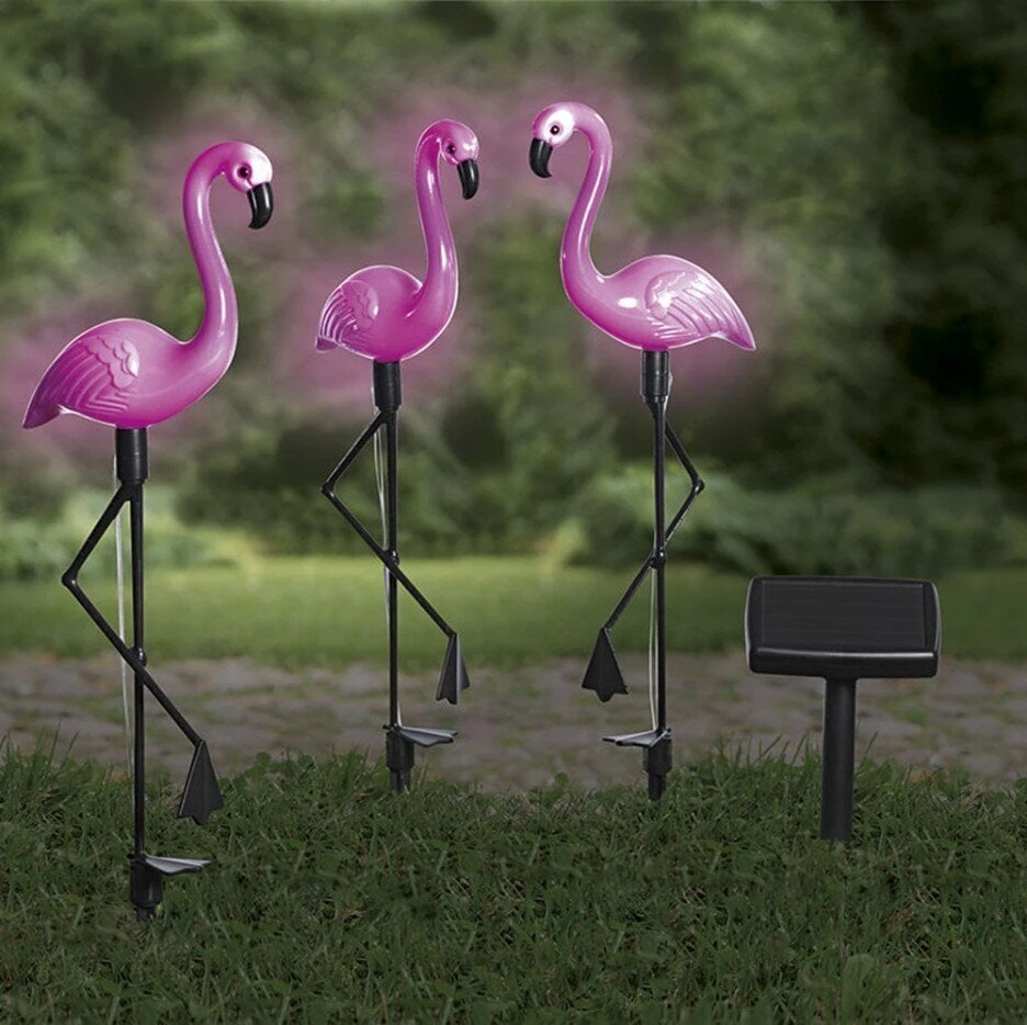 Saulės energijos įkraunamas LED sodo šviestuvų rinkinys - flamingai, 3 vnt, 53cm kaina ir informacija | Lauko šviestuvai | pigu.lt