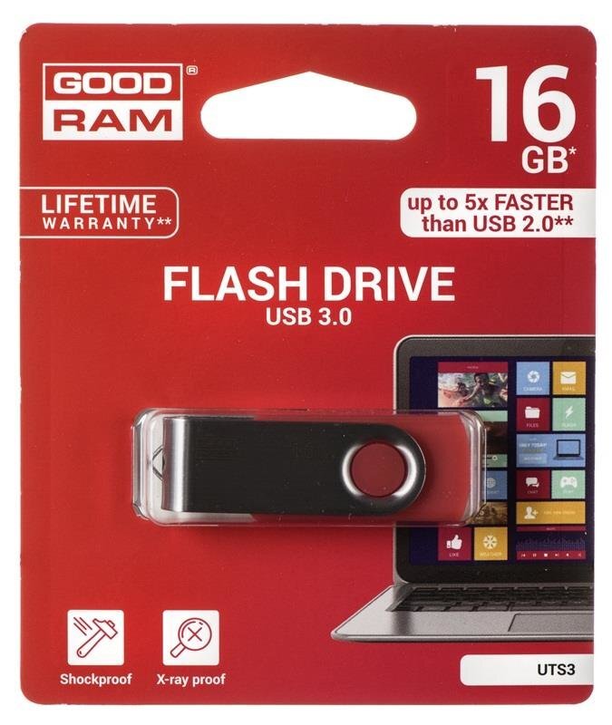 Goodram UTS3 16GB 3.0, Raudonas цена и информация | USB laikmenos | pigu.lt