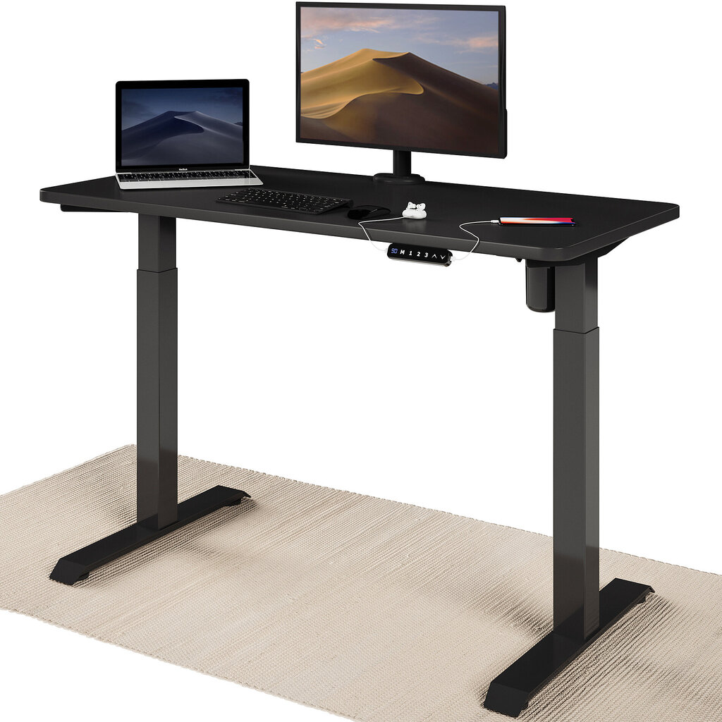 Elektrinis reguliuojamo aukščio stalas Desktronic su USB A ir C jungtimis, Juodos kojos, Juodas stalviršis 120x60cm kaina ir informacija | Kompiuteriniai, rašomieji stalai | pigu.lt
