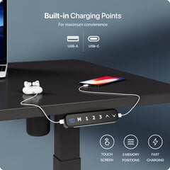 Регулируемый по высоте стол Desktronic с электроприводом, с разъемами USB A и C, Черные ноги, Черная столешница 120x60 см цена и информация | Компьютерные, письменные столы | pigu.lt