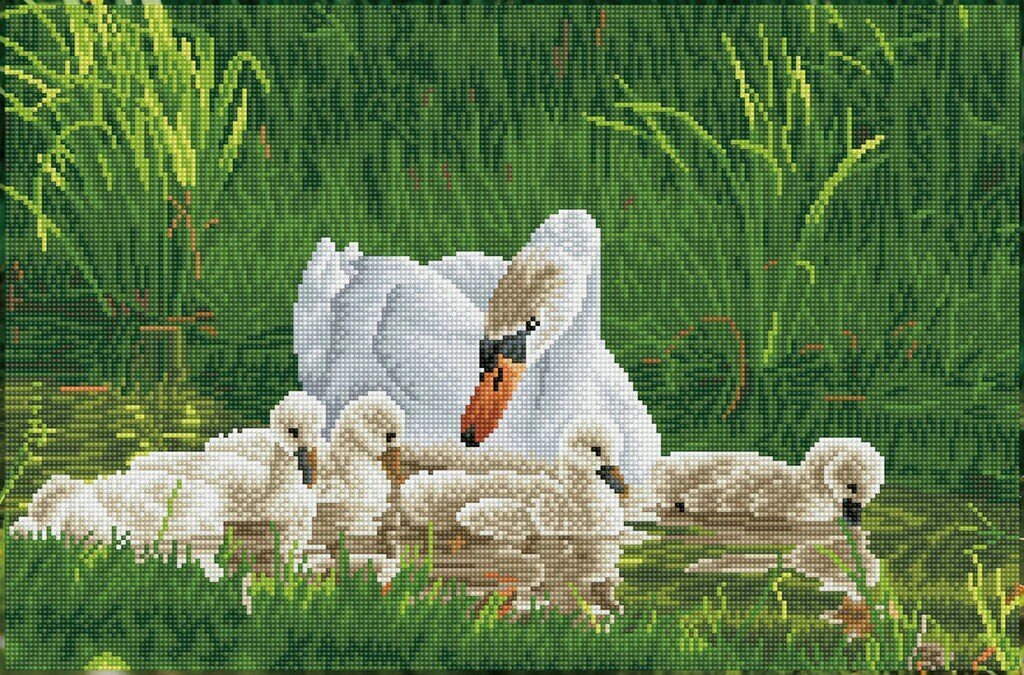 Deimantinė mozaika Mother swan signets 41x62 cm kaina ir informacija | Deimantinės mozaikos | pigu.lt