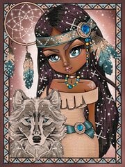 Алмазная мозаика Indian Girl With Wolf 40x30 см цена и информация | Алмазная мозаика | pigu.lt