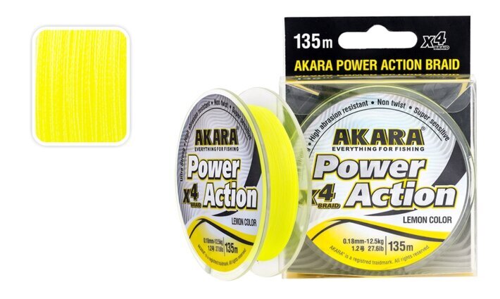 Pintas Valas AKARA Power Action X-4 Geltonas 135m 0,10mm kaina ir informacija | Kiti žvejybos reikmenys | pigu.lt