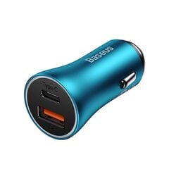 Baseus Golden Contactor Max car charger, USB + USB-C, 60W (blue) цена и информация | Зарядные устройства для телефонов | pigu.lt