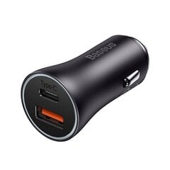 Baseus Golden Contactor Max car charger, USB + USB-C, 60W (gray) kaina ir informacija | Зарядные устройства для телефонов | pigu.lt