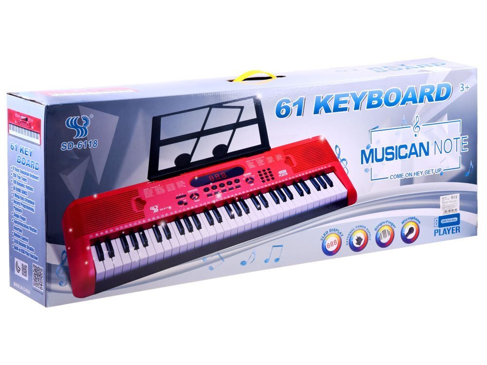 Pianinas vaikams su mikrofonu ir 61 klavišu SD-6118, raudonas цена и информация | Lavinamieji žaislai | pigu.lt