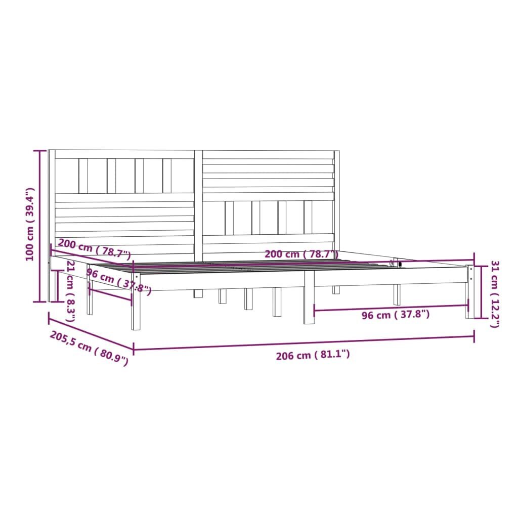 vidaXL Lovos rėmas, pilkos spalvos, 200x200cm, pušies medienos masyvas kaina ir informacija | Lovos | pigu.lt