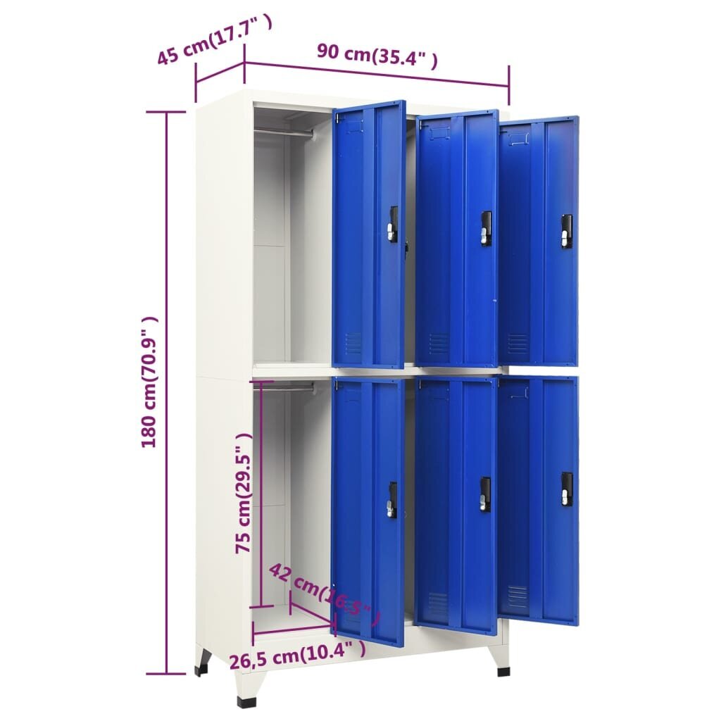 vidaXL Persirengimo spintelė, pilka ir mėlyna, 90x45x180cm, plienas цена и информация | Svetainės spintelės | pigu.lt