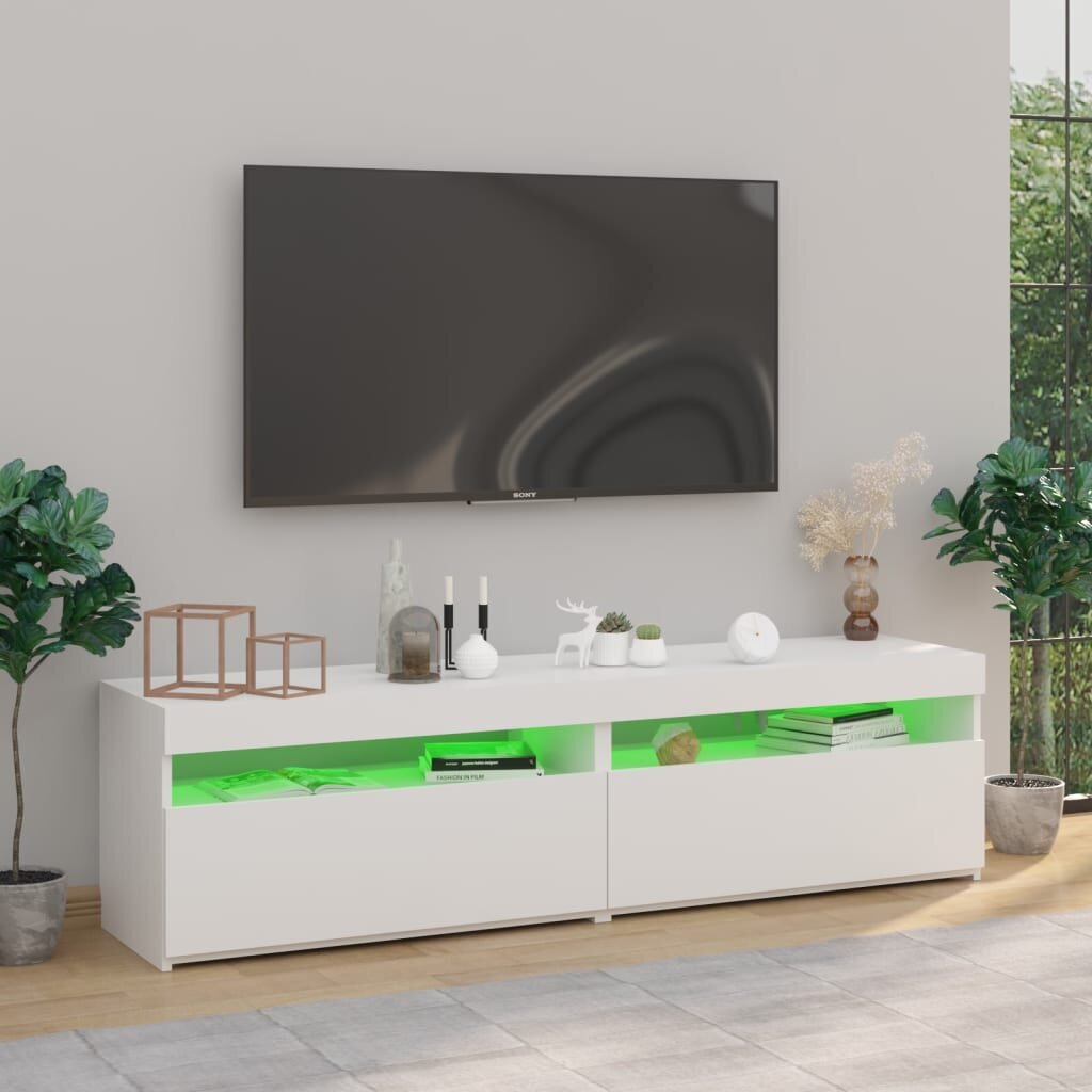 vidaXL Televizoriaus spintelės su LED, 2vnt., baltos, 75x35x40cm kaina ir informacija | TV staliukai | pigu.lt
